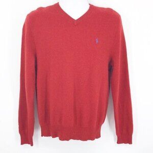 Polo Ralph Lauren Men's V Neck Lambs Wool Sweater Red Size M